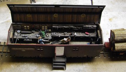 looking into an HO-scale maintenance-of-way car