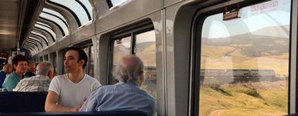 inside an Amtrak passenger railcar