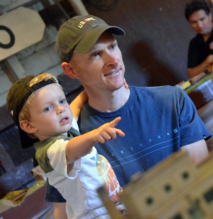 father and young son at Oceano Depot