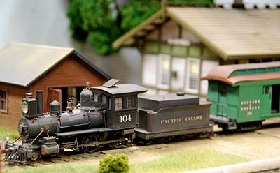 steam locomotive on HO model railroad