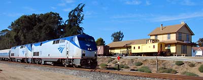 Amtrak train passing Oceano Depot